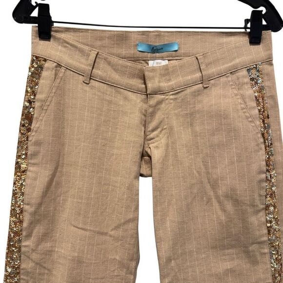 Marciano Striped Linen Blend Pants with Sequined Side Panel 2 - Picture 3 of 12